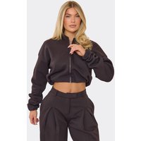 Zip Up Bomber Style Jacket In Chocolate Brown, Women's Size