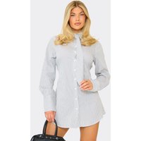 Long Sleeve Tie Detail Shirt Dress In Black Pinstripe, Women's Size