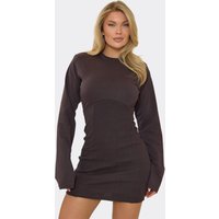 Flared Sleeve Corset Detail Shirt Dress In Chocolate Brown, Women's Size