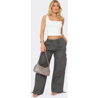 Mid Rise Utility Wide Leg Cargo Trousers In Charcoal Grey, Women's Size