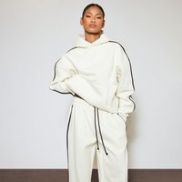 Heavyweight Contrast Stripe Oversized Hoodie In Cream, Women's Size