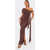 Bardot Drape Detail Maxi Dress In Chocolate Brown, Women's Size