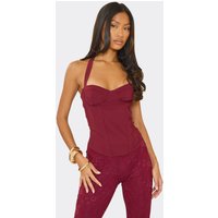 Halter Neck Corset Cup Detail Top In Burgundy, Women's Size