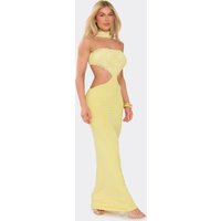 Bandeau Lace Trim Choker Detail Cut Out Maxi Dress In Lemon, Women's Size