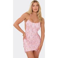 Scoop Neck Open Back Strappy Mini Dress In Pink Sequin, Women's Size