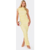 Sleeveless Ruched Maxi Dress In Lemon Lace, Women's Size