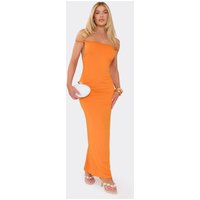 Off The Shoulder Twisted Strap Ruched Back Maxi Dress In Orange, Women's Size