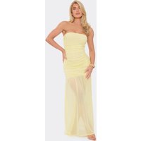 Bandeau Ruched Maxi Dress In Lemon Mesh, Women's Size