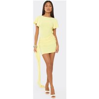 Short Sleeve Ruched Panel Detail Draped Mini Dress In Yellow, Women's Size