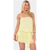 Bandeau Tie Waist Detail Blouson Mini Dress In Lemon, Women's Size