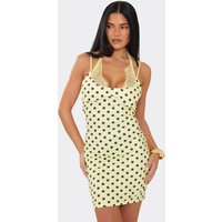 Strappy Lace Trim Detail Mini Dress In Yellow Polka Dot, Women's Size SM