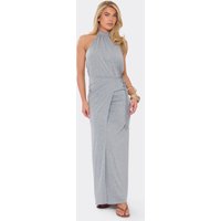 High Neck Sleeveless Wrap Tie Front Maxi Dress In Grey Marl, Women's Size