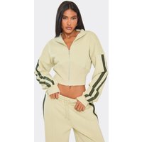 Contrast Panel Detail Ced Waist Zip Up Jacket In Sage Green, Women's Size