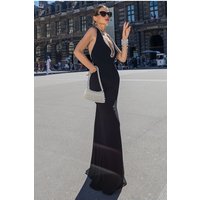 Pearl & Scuba Halter Neck Maxi Dress - Black by Goddiva
