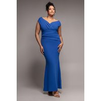 Bardot Pleated Maxi Dress - Royal Blue by Goddiva Plus