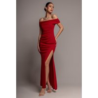 Off The Shoulder Maxi Dress With Split - Red by Goddiva