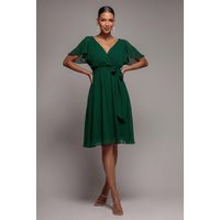 Sustainable Flutter Sleeve Chiffon Wrap Midi Dress - Green by Goddiva