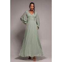 Balloon Sleeve Chiffon Maxi Dress - Sage Green by Goddiva