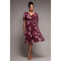 Floral Print Wrap Chiffon Midi Dress - Berry Floral by Goddiva Plus