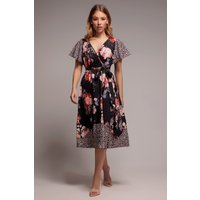 Flutter Sleeve Printed Midi Dress - Leopard Print by Goddiva