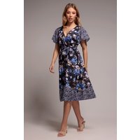Flutter Sleeve Printed Midi Dress - Navy Print by Goddiva
