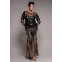 Long Sleeve Aztec Sequin Maxi Dress - Gold by Goddiva Plus