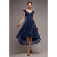 Off The Shoulder Lurex High Low Dress - Navy by Goddiva