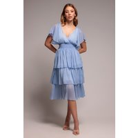 Plain Lurex Chiffon Tiered Dress - Light Blue by Goddiva