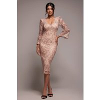 Sequin Scallop Lace Midi Dress - Champagne by Goddiva