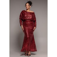 Sequin Cowl Maxi Dress - Wine by Goddiva Plus