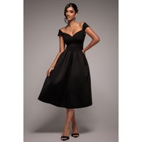 Scuba Foam Skater Midi Dress - Black by Goddiva
