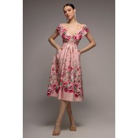 Bardot Floral Print A-Line Scuba Foam Midi Dress - Blush by Goddiva