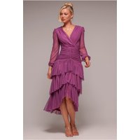 Gathered High & Low Tiered Midaxi Dress - Berry by Goddiva