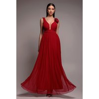 Sleeveless Pleated Dobby Mesh Corsage Maxi Dress - Red by Goddiva
