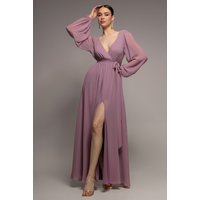 Sustainable Front Split Wrap Style Chiffon Maxi Dress - Dusty Lavender by Goddiva