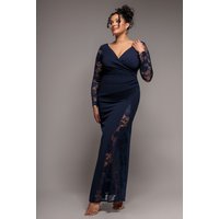 Scuba & Lace Wrap Maxi Dress - Navy Blue by Goddiva Plus
