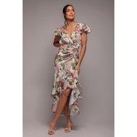 Floral Wrap High And Low Midaxi Dress - Cream by Goddiva