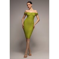 Front Knot Twist Midi Dress - Lime Green by Goddiva
