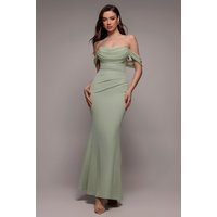 Bardot Scuba & Chiffon Cowl Maxi Dress - Sage Green by Goddiva