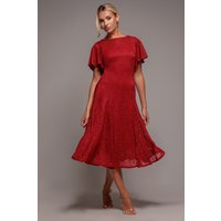 Flutter Sleeve Lace A-Line Midi Dress - Red by Goddiva
