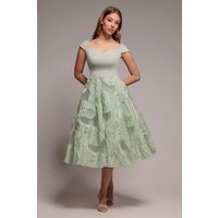 Scuba & Textured Chiffon A Line Midi Dress - Sage Green by Goddiva