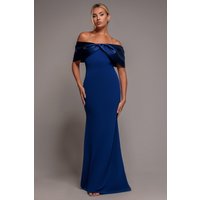 Twist Knot Satin & Scuba Bardot Maxi Dress - Royal Blue by Goddiva