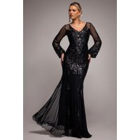 Embellished Sequin Bishop Sleeve Maxi Dress - Black by Goddiva