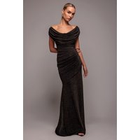 Sparkle Lurex Cowl Neck Off The Shoulder Maxi Dress - Black Gold by Goddiva
