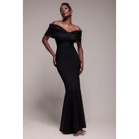 Bardot Bow Neck Maxi Dress - Black by Goddiva