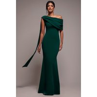 Sash One Shoulder Bardot Maxi Dress - Emerald Green by Goddiva