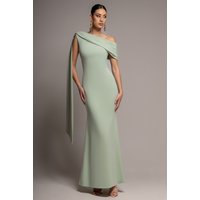 Sash One Shoulder Bardot Maxi Dress - Sage Green by Goddiva