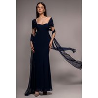 Multiway Cape Chiffon Sweetheart Maxi Dress - Navy Blue by Goddiva