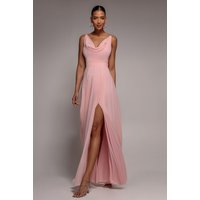 Chiffon Cowl Twisted Rope Strap Lace-up Flared Maxi Dress - Blush Pink by Goddiva