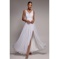 Chiffon Cowl Twisted Rope Strap Lace-up Flared Maxi Dress - Ivory by Goddiva